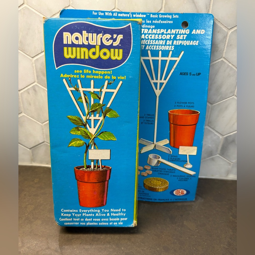 Vintage pair of Natures Window kids gardening sets 1972 seeds and original pack